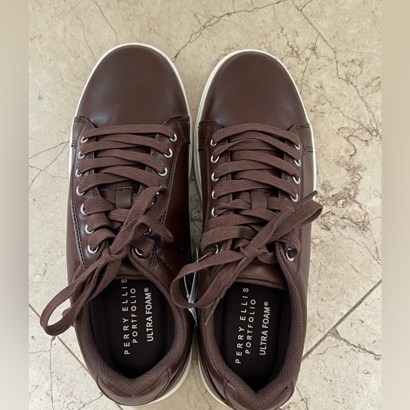Perry Ellis brown leather shoes size 8.5 - Picture 1 of 4